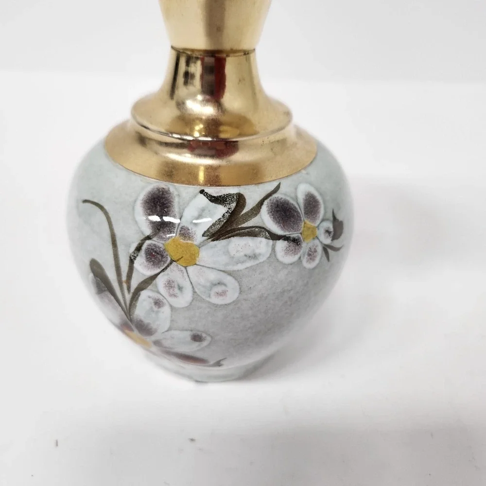 Vintage Dore A Lor Fin France Ceramic Floral Vase Gilded Fine Gold Mid Century